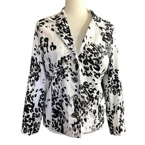 Laura Ashley Blazer Jacket size Petite Medium Animal Print Black White EUC